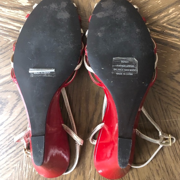 Lauren Ralph Lauren Berdy Red & Gold Open Toe Patent Leather Wedge Sandal Sz 9 - Picture 3 of 9